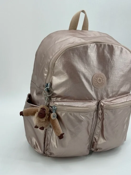 Kipling Charnell 11.5" LapTop Rose Gold Metallic Backpack with Monkey Charm - Picture 6 of 17